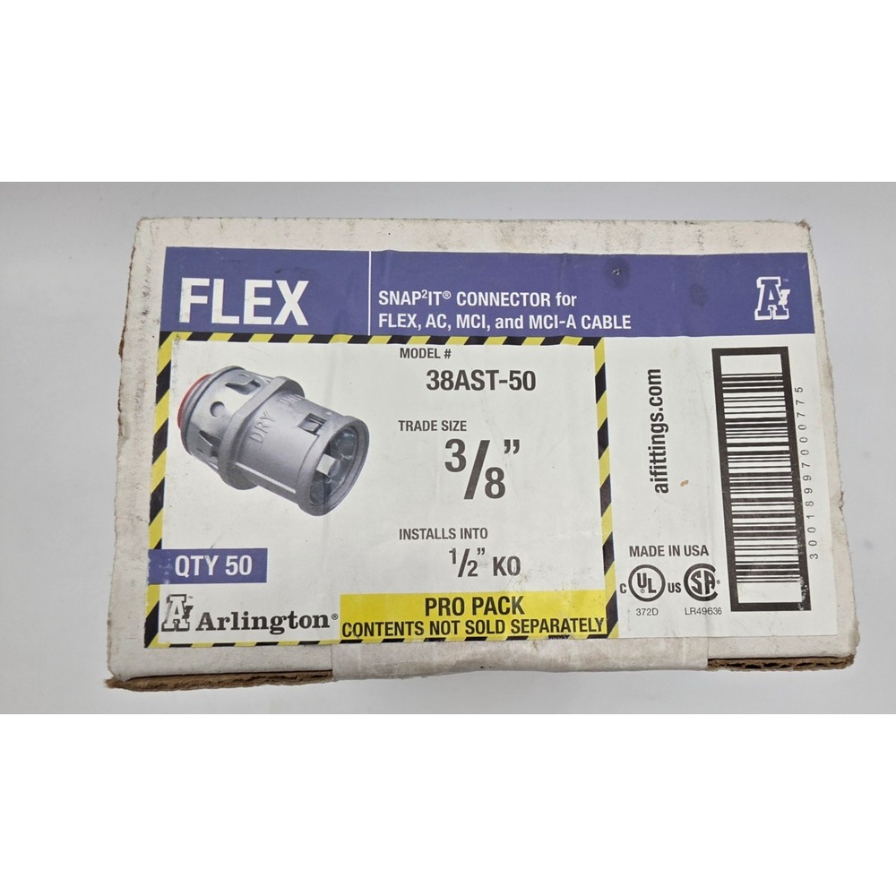 Arlington Industries 38AST-50 3/8" Flex Snap2 IT Connector 50 pcs  New in Box